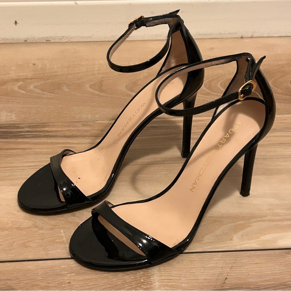 Stuart Weitzman Women’s 7B Ankle Strap Black Stiletto Heel